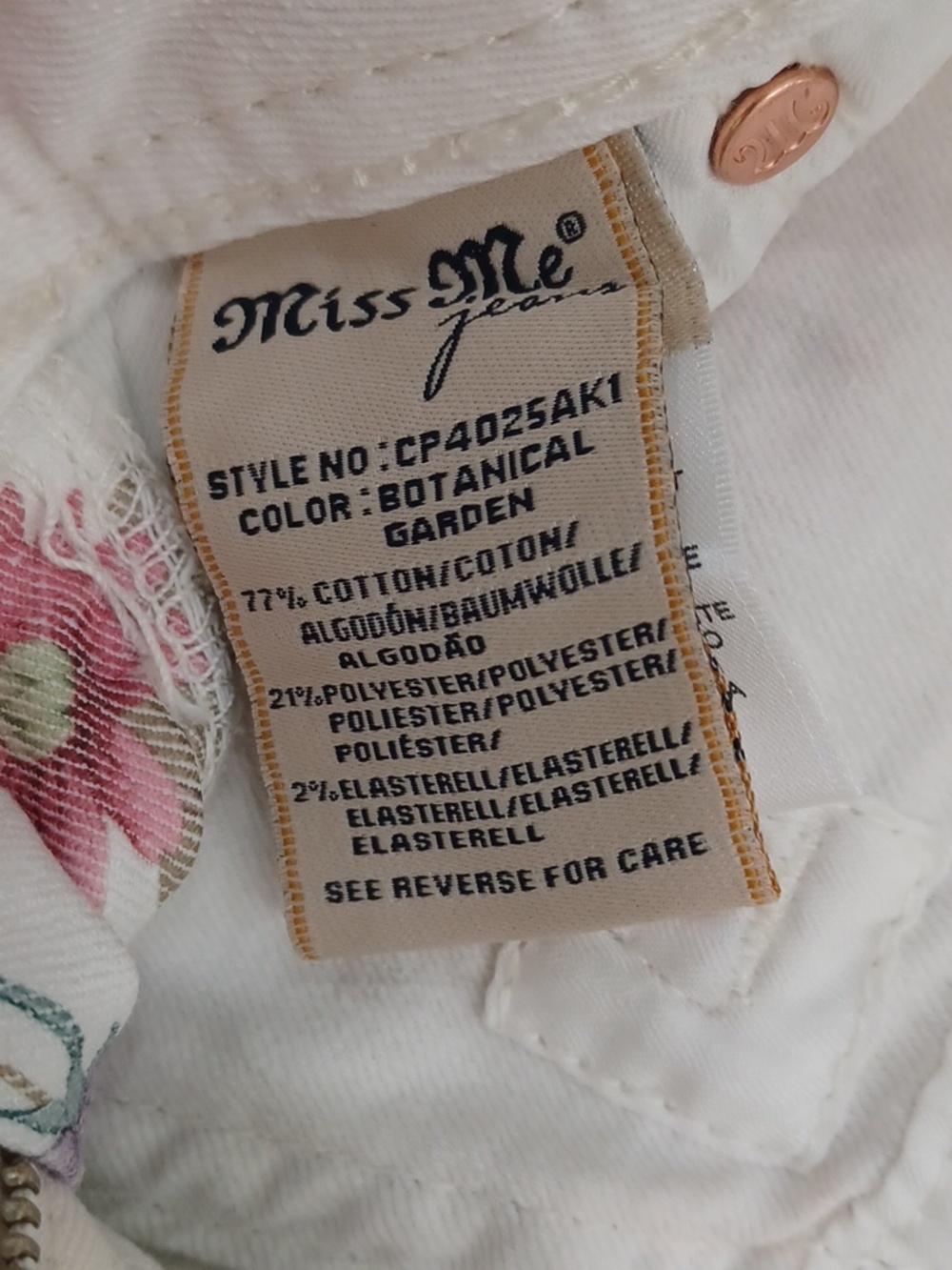 Miss Me Floral Print Skinny Jeans - Cream Background Size 26 - Picture 3 of 4